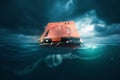 life raft floating on the sea Royalty Free Stock Photo