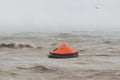 Life raft on the water after shipwreck