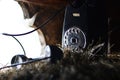 An old telephone over the hay of the barn on the farm Royalty Free Stock Photo