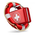 Life ring and first aid kit on white background. Isolated 3d illustration Royalty Free Stock Photo