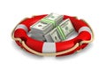 Life ring and money on white background. Isolated 3d illustration Royalty Free Stock Photo