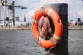 Life Ring in the Port of Hamburg, Germany Royalty Free Stock Photo