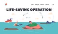 Life Saving Operation Landing Page Template. Exhausted Character Swim in Sea after Shipwreck. Man Trying to Survive Royalty Free Stock Photo