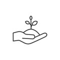 Life in seed vector line illustration. Hand holding a growing plant Royalty Free Stock Photo