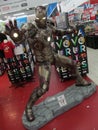 A life size Marvel hero Iron Man figure striking a pose at a departmental store mart