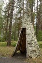 Life-size replica of Odag, Shor people medieval traditional wedding tent made of birch bark