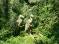 Two carnivore dinosaurs in the wood of the Extinction Park in Italy