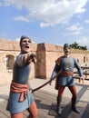 Life-size sculptures of medieval soldiers on the old city walls, Trnava, Slovakia Royalty Free Stock Photo