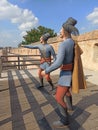 Life-size sculptures of medieval soldiers on the old city walls, Trnava, Slovakia Royalty Free Stock Photo