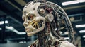 A life-sized robotic figure displayed as an art piece, with every mechanical detail meticulously sculpted