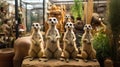 A life-sized sculpture of a group of meerkats, each meticulously crafted to capture their unique postures and personalities