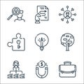 life skills line icons. linear set. quality vector line set such as portfolio, magnet, woman, tree, lightbulb, puzzle part, skills