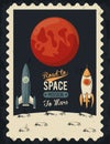 Life In The Space Poster With Mars And Rockets