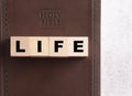 Life Spelled in Blocks on a Leather Holy Bible Royalty Free Stock Photo