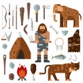 Life stone age caveman cave bonfire mammoth bone vector.