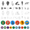 Life in the Stone Age flat icons in set collection for design. Ancient people vector symbol stock web illustration.