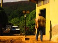 Village life: Man walkign around. Maule Regionm Chile