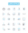 Life style vector line icons set. Lifestyle, Trend, Habits, Well-being, Fashion, Attitude, Exercise illustration outline