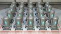 Life support chambers, cryonic tanks containing people. View 2 . 3d rendering Royalty Free Stock Photo