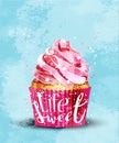 Life is sweet quote on pink cupcake. Vector