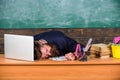 Life of teacher exhausting. Fall asleep at work. Educators more stressed work than average people. Educator bearded man Royalty Free Stock Photo