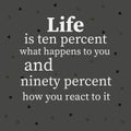 Life is ten percent what happen to you and ninety percent how you react to it. Motivational quote