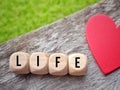 Life text on wooden cubes background. Royalty Free Stock Photo