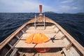 Life vest and snorkel on wooden boat for diving Royalty Free Stock Photo