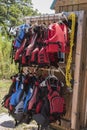 Life Vests Hang Ready to be used for Rental Kayaks