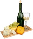 Refined still life of wine, cheese and grapes on Royalty Free Stock Photo