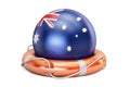 Lifebelt with Australia flag, safe, help and protect concept. 3D rendering