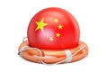 Lifebelt with China flag, safe, help and protect concept. 3D