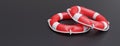 Lifebelt float ring, safety equipment. Lifebuoy on grey black color, rescue life. 3d render Royalty Free Stock Photo