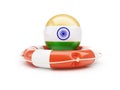 Lifebelt with India flag help on a white background