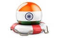 Lifebelt with Indian flag. Safe, help and protect of India concept. 3D rendering