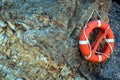 Lifebelt on rock beach