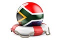 Lifebelt with South African flag. Safe, help and protect of South Africa concept. 3D rendering