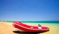 Lifeboat and coastline summertime. Royalty Free Stock Photo