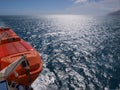 Lifeboat on a ferry, deep blue sea Royalty Free Stock Photo