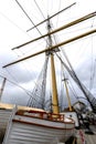 Lifeboat mast and rigging aboard vintage tall ship Royalty Free Stock Photo