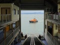 Lifeboat through station doors Royalty Free Stock Photo