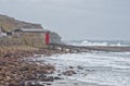 Lifeboat station at Sennen Cove, Cornwall, on an overcast day. Royalty Free Stock Photo