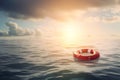 Lifebuoy aid floating sea. Generate ai Royalty Free Stock Photo