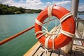 a lifebuoy attached to the deck railing of a boat