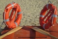 Lifebuoy boat rescue equipment at sea Royalty Free Stock Photo