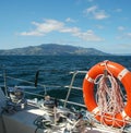 Lifebuoy on boat in sea Royalty Free Stock Photo
