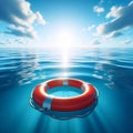 A lifebuoy on calm waters, Ai generated image Royalty Free Stock Photo