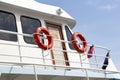 Lifebuoy on the deck of a cruise ship, close-up. Lifebuoy on the deck of a ship Royalty Free Stock Photo