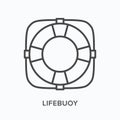 Lifebuoy flat line icon. Vector outline illustration of lifebelt. Black thin linear pictogram for lifeguard equipment Royalty Free Stock Photo