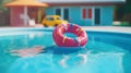 Lifebuoy floating in swimming pool. Summer concept. 3D Rendering Royalty Free Stock Photo